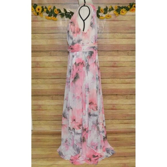 R & M Richards Pink Floral Ruffled Maxi Dress Women's 16W Chiffon Fairy Feminine - Picture 9 of 15
